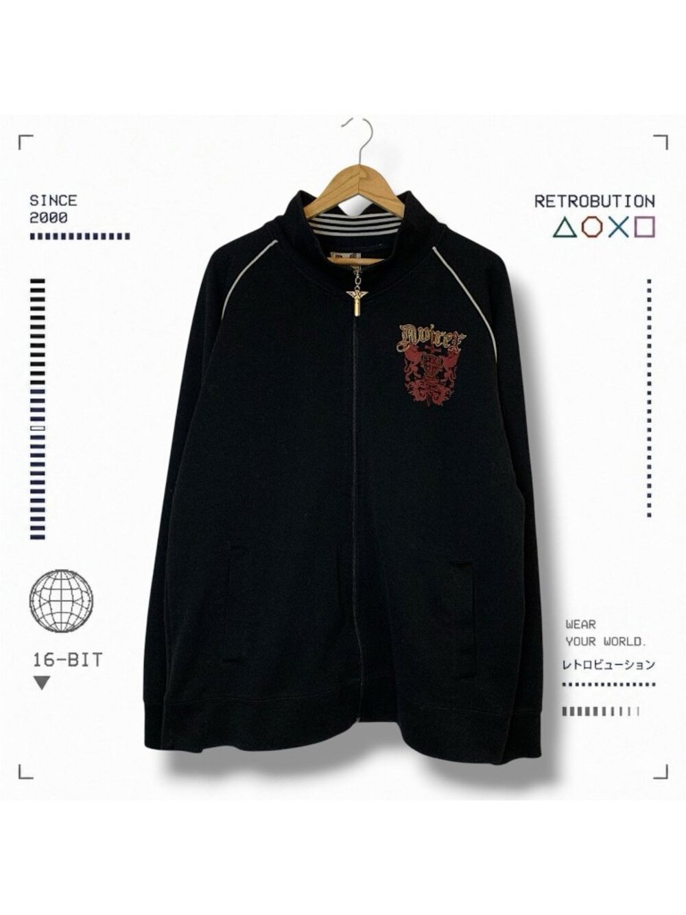 Y2K Avirex Wings & Cross Zip Up Track Jacket Sweater Black Size XL